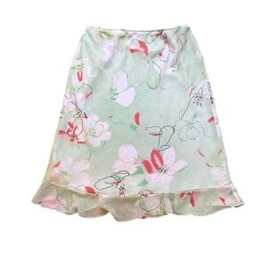 Apostrophe Midi Skirt Womens Green Floral Ruffle Hem Boho SIZE L (14-16)